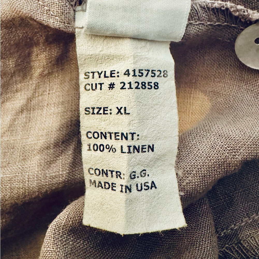 Cut Loose 100% Linen Button Front Shirt in Taupe Polka Dot Bottom Half Pleated - Picture 5 of 8